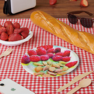 Assiettes En Carton Aquarelle de framboises et d'amandes