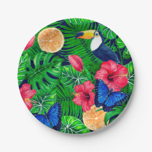Assiettes En Carton Aquarelle de jardin toucan et tropical