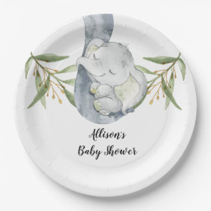 Assiettes En Carton Aquarelle de neutre de genre d'éléphant de bébé