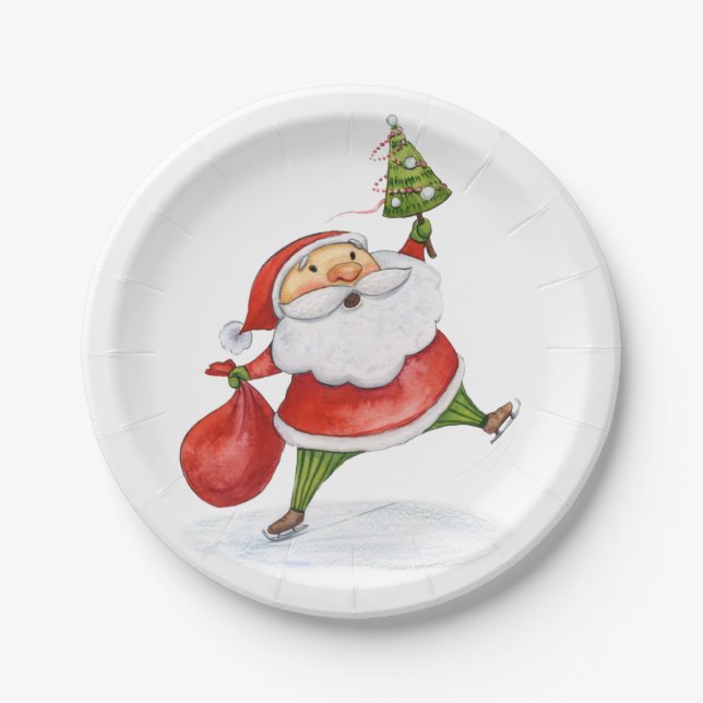 Assiettes En Carton Aquarelle de Noël de Père Noël mignonne (Devant)