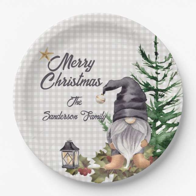 Assiettes En Carton Aquarelle de Noël Monogramme Apron Gnome (Devant)