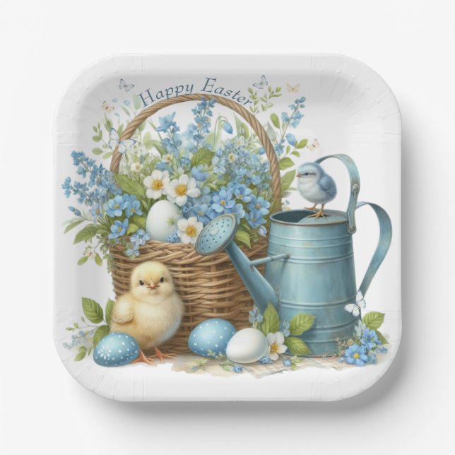 Assiettes En Carton Aquarelle de Pâques poussin personnalisé (Recto)