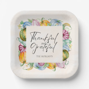 Assiettes En Carton Aquarelle de Thanksgiving Citrouille et feuilles