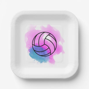 Assiettes En Carton Aquarelle de volley-ball Abstraite
