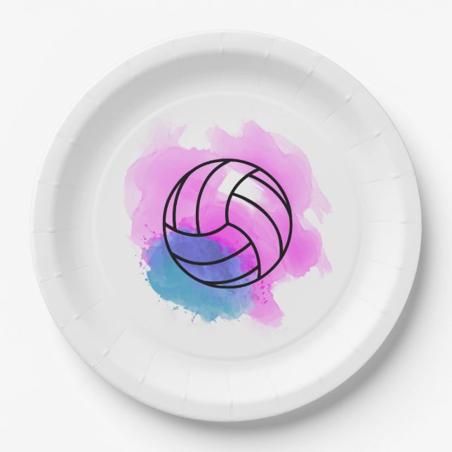 Assiettes En Carton Aquarelle de volleyball (Devant)