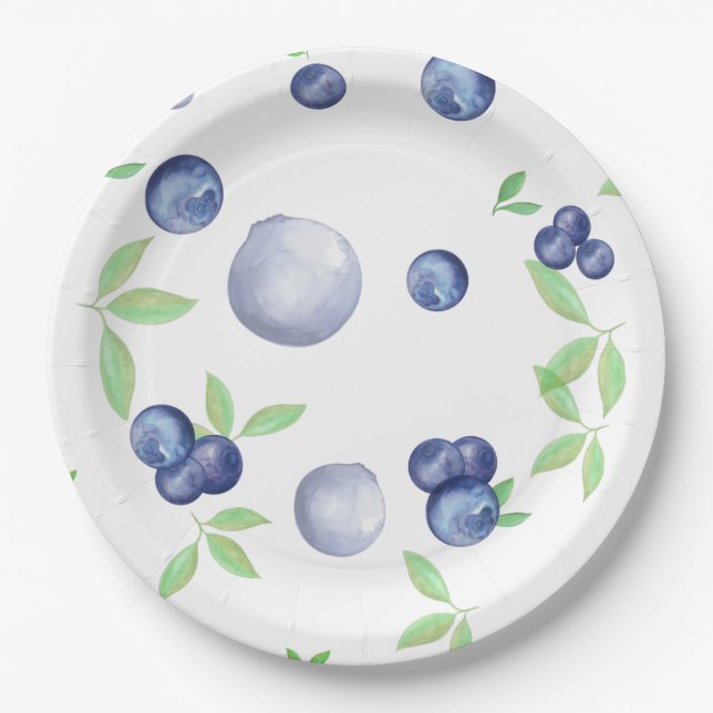 Assiettes En Carton Aquarelle d'été Blueberry (Devant)
