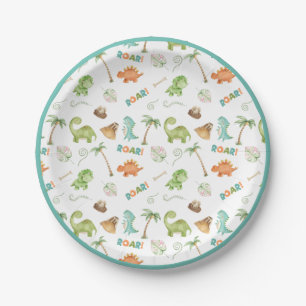 Assiettes En Carton Aquarelle Dinosaure Plaque papier d'anniversaire