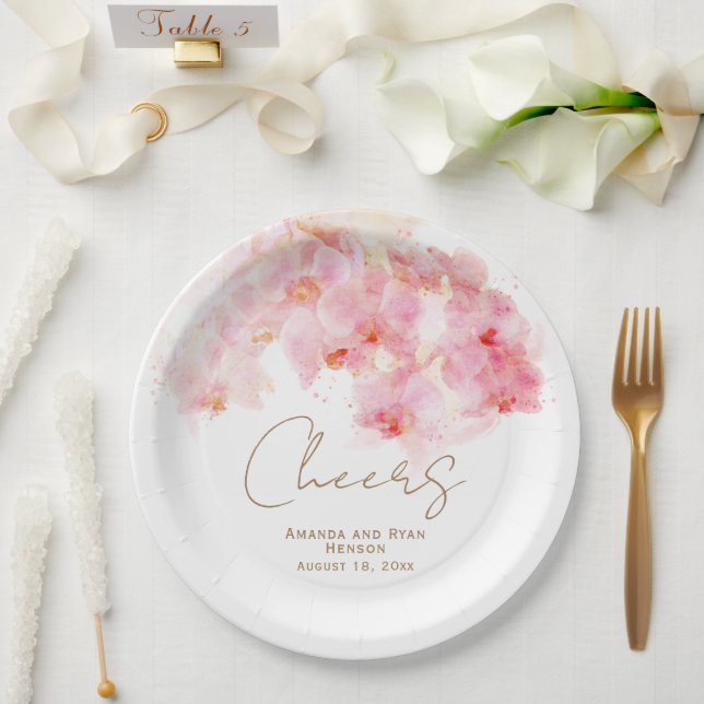 Assiettes En Carton Aquarelle d'orchidée délicate brille le Mariage fl (Mariage)