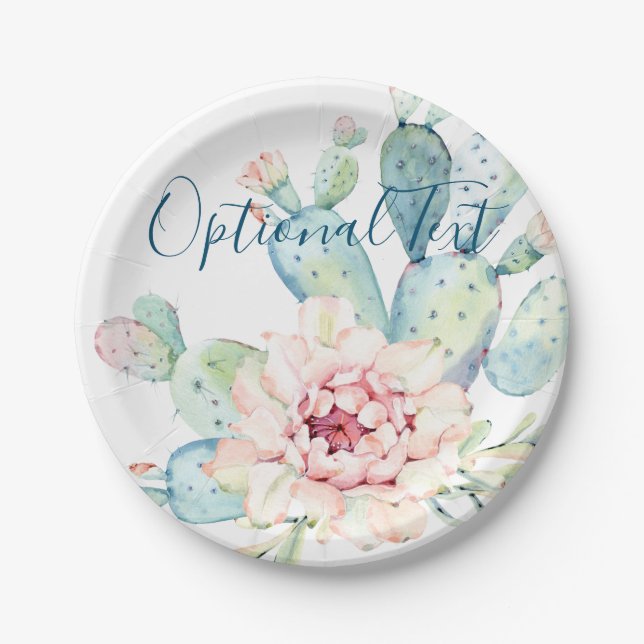 Assiettes En Carton Aquarelle douce Pastel Blooming Cactus  (Devant)