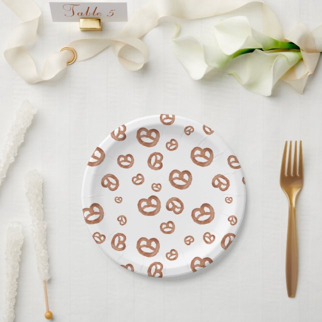 Assiettes En Carton Aquarelle douce salée Motif Pretzel (Mariage)
