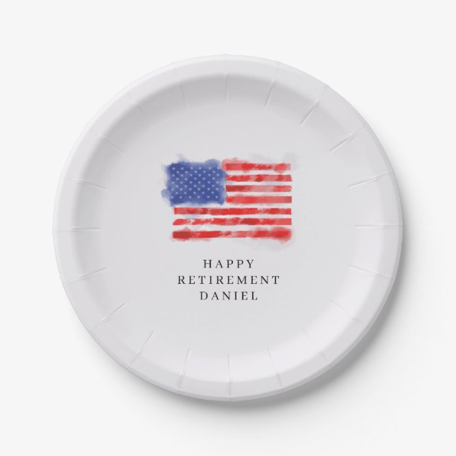 Assiettes En Carton Aquarelle drapeau américain (Devant)