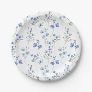 Assiettes En Carton Aquarelle Dusty Bleu Fleur sauvage Plaque papier