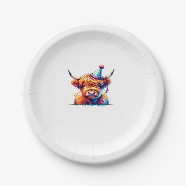 Assiettes En Carton Aquarelle écossaise Highland Cow Anniversaire Esse (Devant)