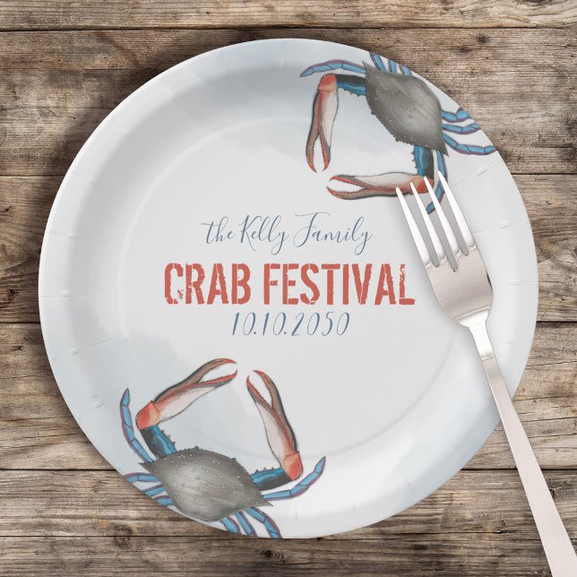 Assiettes En Carton Aquarelle Élégant Crabe Bleu Rustique Moderne (Créateur téléchargé)