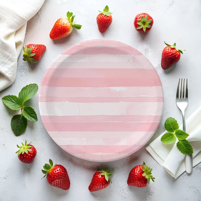 Assiettes En Carton Aquarelle en bandes roses (Créateur téléchargé)