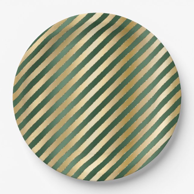 Assiettes En Carton Aquarelle en or vert de Noël (Devant)