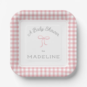 Assiettes En Carton Aquarelle En vichy Baby shower rose