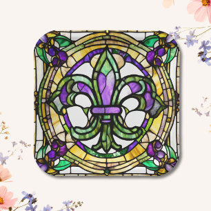 Assiettes En Carton Aquarelle esthétique Mardi Gras Fleur de Lis