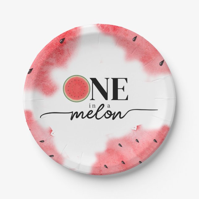 Assiettes En Carton Aquarelle Été UN dans une pastèque rouge melon (Devant)