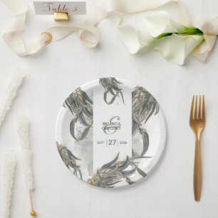 Assiettes En Carton Aquarelle Eucalyptus Feuille Mariage vert
