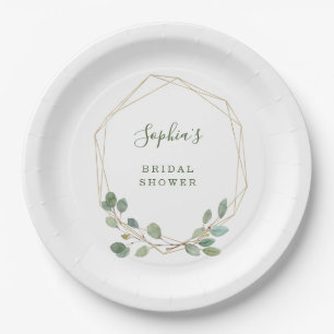 Assiettes En Carton Aquarelle Eucalyptus Gold Fête des mariées géométr
