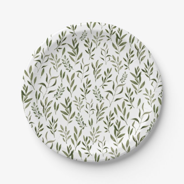 Assiettes En Carton Aquarelle Eucalyptus Motif Feuille  (Devant)