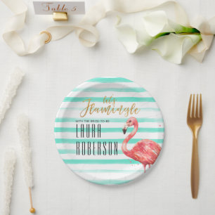 Assiettes En Carton Aquarelle flamingle Mint   FÊTE DES MARIÉES