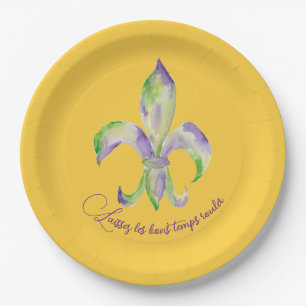 Assiettes En Carton Aquarelle Fleur de Lis de Mardi Gras