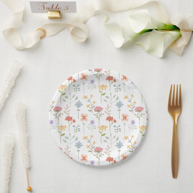 Assiettes En Carton Aquarelle Fleur sauvage motif floral (Mariage)