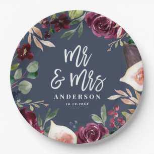 Assiettes En Carton Aquarelle fleurie + script jour de mariage Mr & Mr