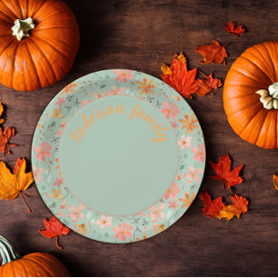 Assiettes En Carton Aquarelle fleurie verte orange