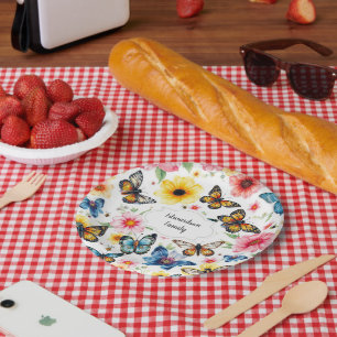 Assiettes En Carton Aquarelle fleurs botaniques élégant monogrammed