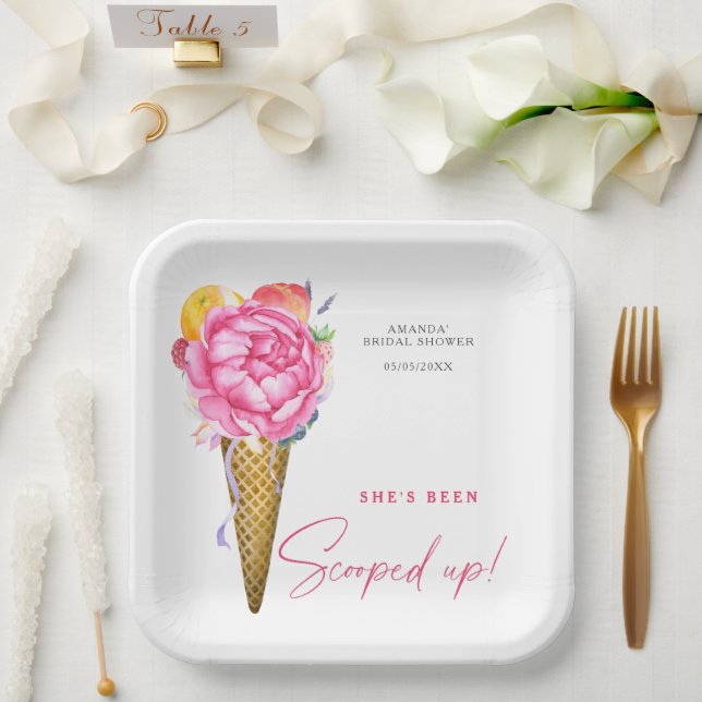 Assiettes En Carton Aquarelle FLEURS CRÈME GLACE - douche nuptiale (Mariage)