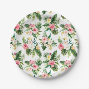 Assiettes En Carton Aquarelle Fleurs tropicales et verdure été