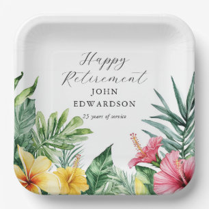 Assiettes En Carton Aquarelle Fleurs tropicales Parti de retraite