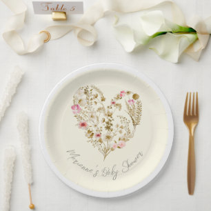 Assiettes En Carton Aquarelle Floral Heart Baby in Bloom Baby shower