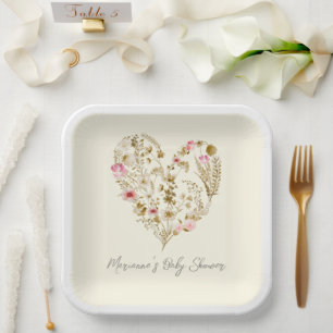 Assiettes En Carton Aquarelle Floral Heart Baby in Bloom Baby shower
