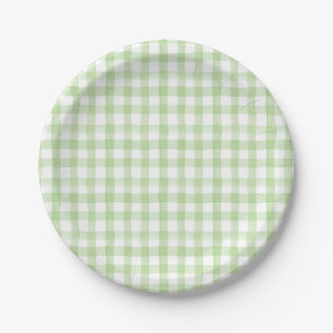Assiettes En Carton Aquarelle Floral Jardin En vichy vert