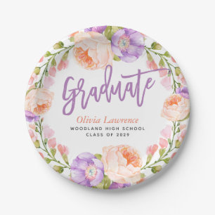 Assiettes En Carton Aquarelle Floral Parti de graduation personnalisée