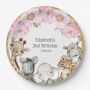 Assiettes En Carton Aquarelle Floral Safari Animaux Peony Anniversaire