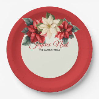 Assiettes En Carton Aquarelle Floral Vintage Poinsettia Rouge Noël