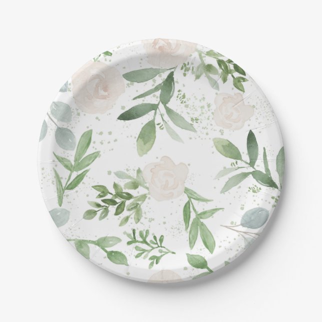 Assiettes En Carton Aquarelle Florale Anniversaire ou Plaques Mariages (Devant)