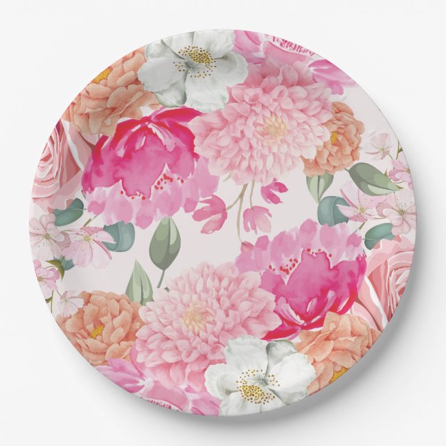 Assiettes En Carton Aquarelle Florale Mariée En Fête des mariées Fleur (Devant)