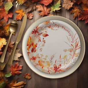 Assiettes En Carton Aquarelle Florale Plaque Papier Thanksgiving