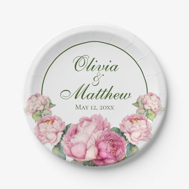 Assiettes En Carton Aquarelle florale rose pis rose roses roses (Devant)