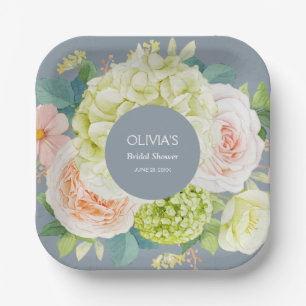 Assiettes En Carton Aquarelle Florales Fête des mariées bleu poussiére