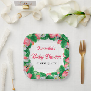 Assiettes En Carton Aquarelle Fraise Berry Baby shower sucré