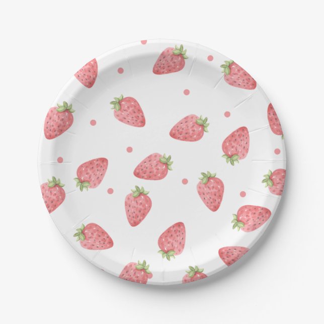 Assiettes En Carton Aquarelle fraise fête d'anniversaire Berry (Devant)