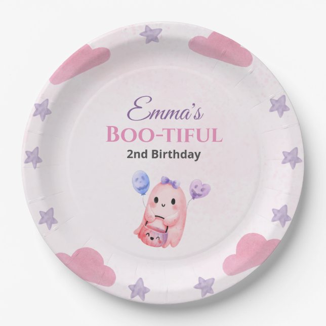 Assiettes En Carton Aquarelle Ghost Cute Pastel Halloween Anniversaire (Devant)