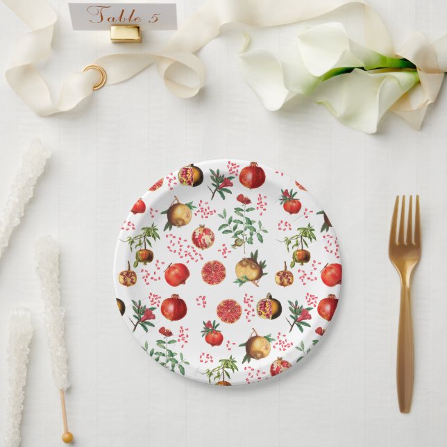Assiettes En Carton Aquarelle grenade Motif de fruits méditerranéen (Mariage)